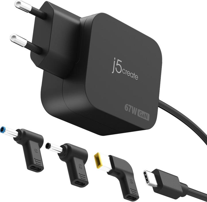 Produktbild j5Create JUP1565DCE3A-EN GaN-PD-USB-C®-Mini-Ladegerät mit 67 Watt und 3 EU-konformen DC-Steckverbindertypen (67 W)