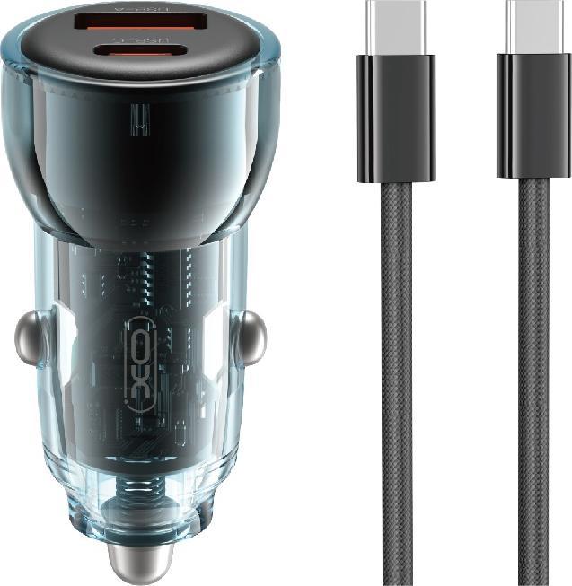 Actual product image xO car charger CC60 60W 1x USB 1x USB-C blue + USB-C - USB-C cable