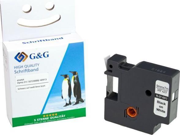 Produktbild G&G Schriftband 9mm x 7m sw-ws Komp. m. Dymo D1/ 40913/ S072068 (0.90 cm, Weiss)