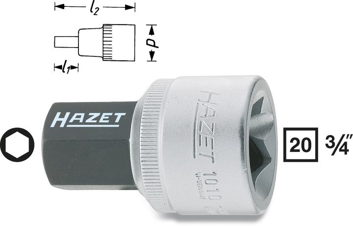 HAZET Schraubendreher-Steckschlüsseleinsatz 1010-22 ∙ Vierkant20 mm (3/4 Zoll) ∙ Innen Sechskant Pr… (22 mm)