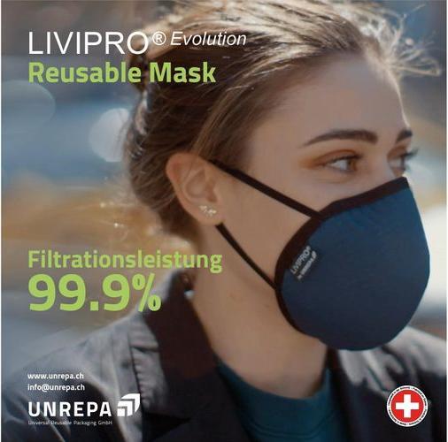 Actual product image Unrepa Community fabric mask LIVIPRO Evolution size M, black (1 x)