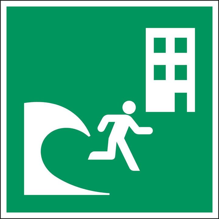 Energie-Label Brady ISO-Sicherheitsschild - Evakuierungsgebäude bei Tsunami