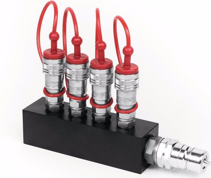 Actual product image TCM CO2 manifold block (4x3/8 out to 1x3/8 in)