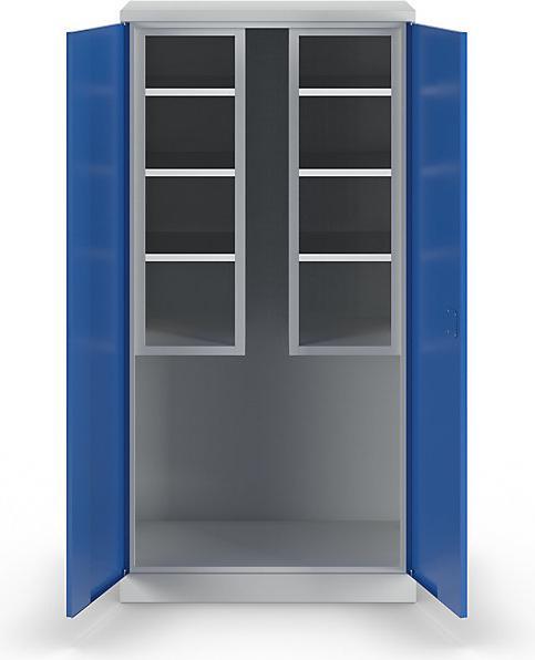 Produktbild MBA-System Geräte- und Putzmittelschrank JUMBO, Vollblechtüren/2 Regalboxen, l.grau/blau (45 cm, 112 cm)