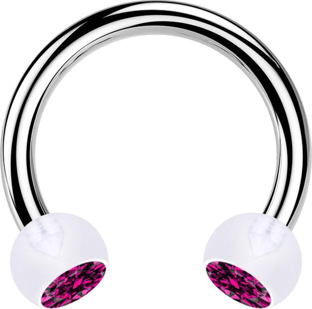 Star Piercing Circular Barbell silber mit zwei Kugeln transparent Kristall fuchsia (ohne Messing, Bioflex, Chirurgenstahl 316L)