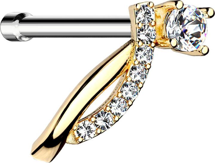 Actual product image Star Piercing Nasenstecker gerade vergoldet doppelbogen gebogen mit Kristall (Brass, Surgical steel 316L)