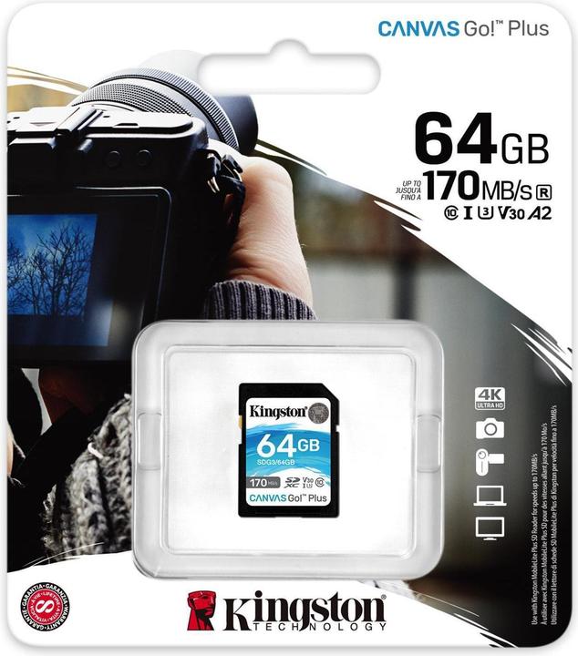 Image du produit Kingston Canvas Go! Plus (64 Go, SDXC, U3, UHS-I)
