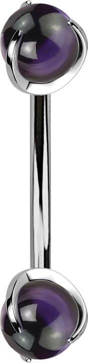 Produktbild Star Piercing Micro Banane silber Innengewinde mit zwei Kugeln Amethyst Stein gefasst (Mineralisch, ohne Messing, Titan G23)