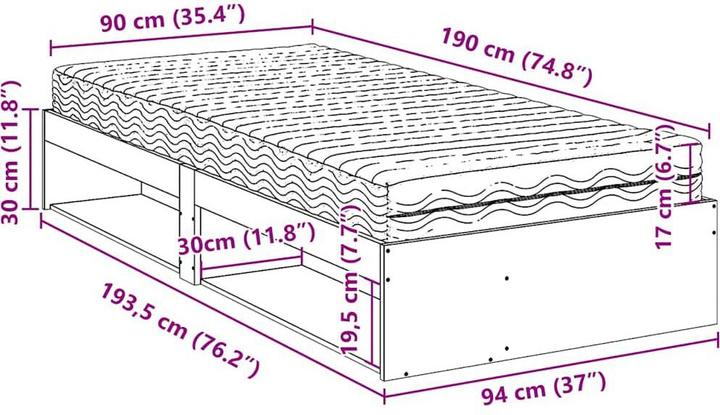 Image du produit VidaXL Lit de jour avec matelas 90x190 cm en pin massif Canapé-lit (90 x 190 cm)