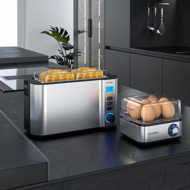 Image du produit Arendo Ensemble petit-déjeuner, grille-pain 4 tranches avec grille à brioches et cuiseur à oeufs pour 8
