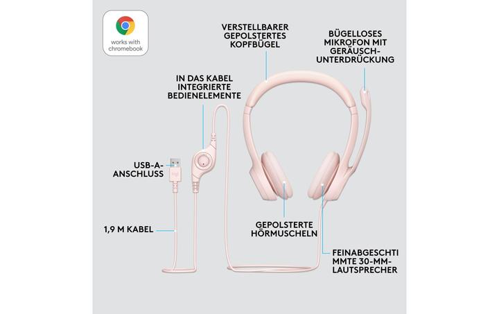 Actual product image Logitech Wired H390 headset - ROSE - USB (Cable, USB-A)