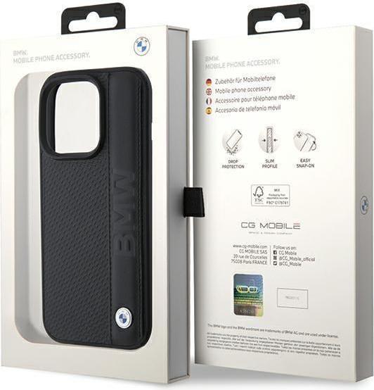 Actual product image BMW BMHCP15L22RDPK iPhone 15 Pro 6.1" czarny/black hardcase Leather Textured & Stripe (Apple iPhone 15 Pro)