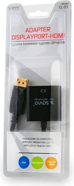 Actual product image Savio CL-55 Video Cable Adapter DP HDMI A (0.20 m, DisplayPort)