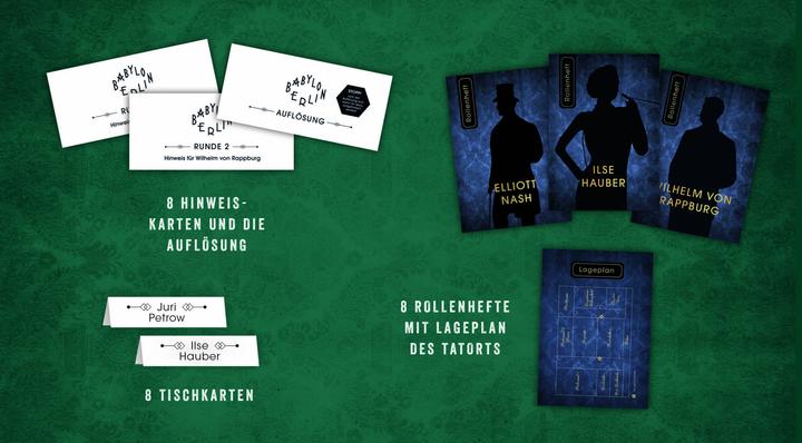 Actual product image Crime & Dine – Das Krimi-Dinner-Set: Babylon Berlin – Das offizielle Spiel zur Serie! (German, Business Elephant Paperdice Solutions GmbH, 2022)
