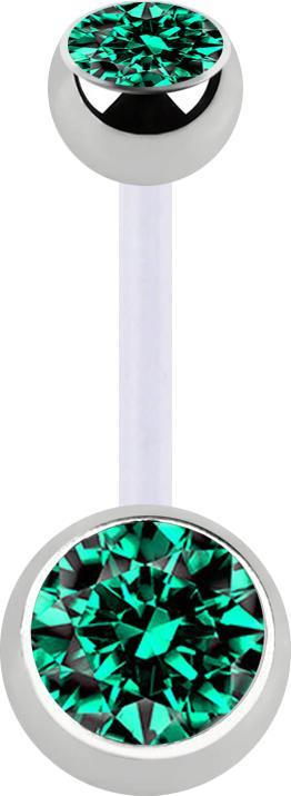Produktbild Star Piercing Banane transparent mit zwei Kugeln silber Kristall türkis (Chirurgenstahl 316L, ohne Messing, Bioflex)