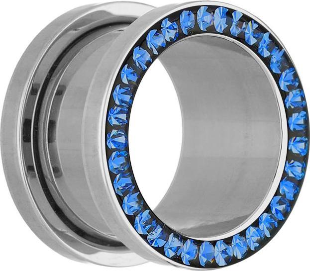 Produktbild Star Piercing Flesh Tunnel silber mit Kristall dunkelblau und Epoxy Schutzschicht (Chirurgenstahl 316L, ohne Messing)