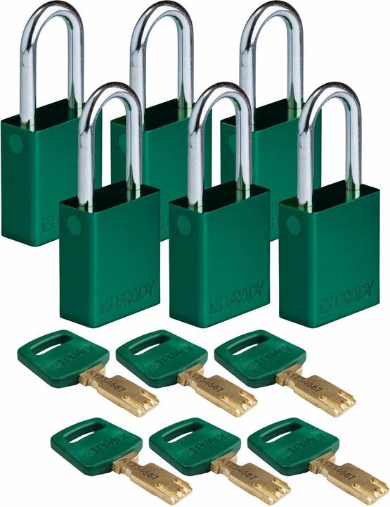 Produktbild Brady Safekey Aluminium-Vorhängeschloss mit Stahlbügel, Grün, 38 mm Bügelhöhe, 6.4 mm Bügeldurchme