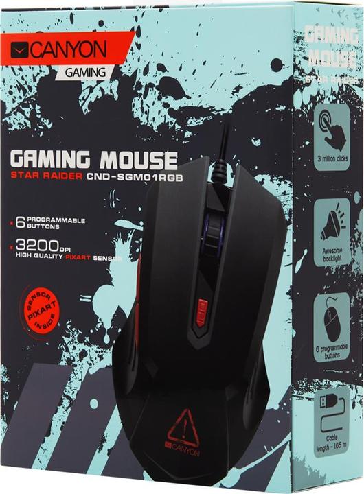 Actual product image Canyon Gaming mouse Star Rider, with RGB backlight, Macro, 6 programmable buttons, Pixart 3168 Optic (Cable)