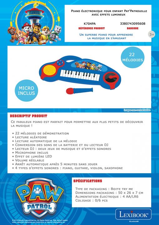 Image du produit Lexibook Clavier électronique Paw Patrol avec effets de lumière (Multilingue)