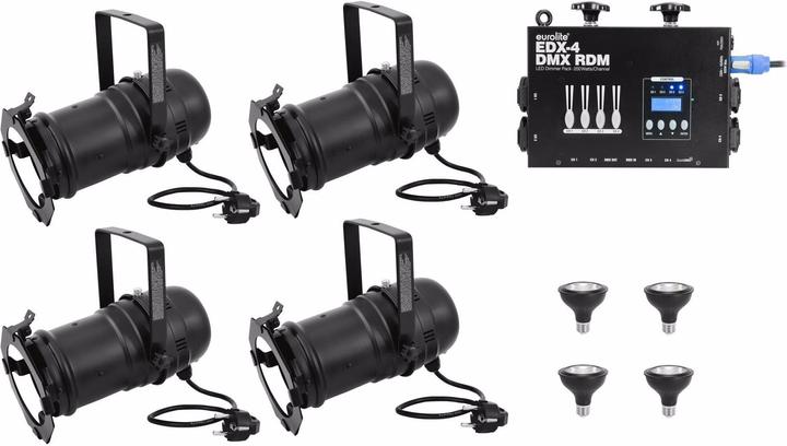 Produktbild Eurolite Set 4x PAR-30 Spot sw dim2warm + EDX-4 DMX RDM LED-Dimmerpack