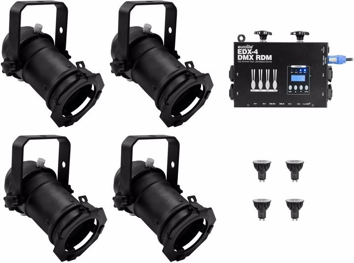 Produktbild Eurolite Set 4x PAR-16 Spot sw dim2warm + EDX-4 DMX RDM LED-Dimmerpack