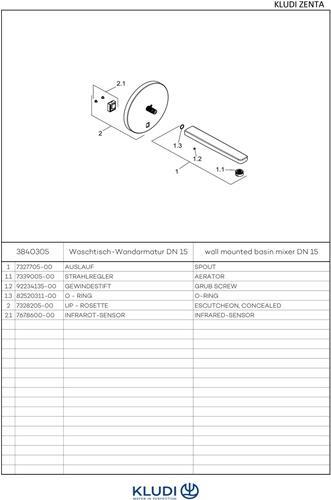 Actual product image Kludi Basin mixer ZENTA E DN 15 el. 6 V Lithium Bat Outlet 240mm ch