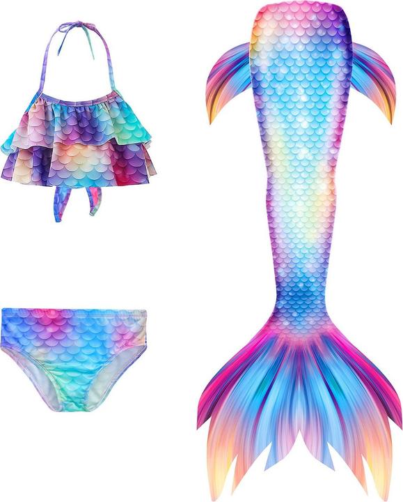 I Am Creative (4-tlg. Set) Kinder Meerjungfrauen Badeanzug Mono Flosse inkl. Bikini Set - Lila (140)
