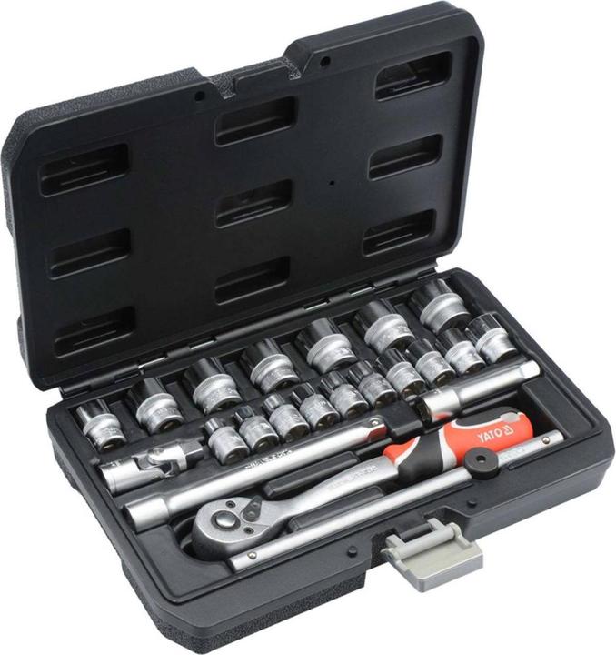 Yato YT-38561 Werkzeugkasten Steckschlüssel Satz 22 tlg. 3/8" mit Knarre (3/8")