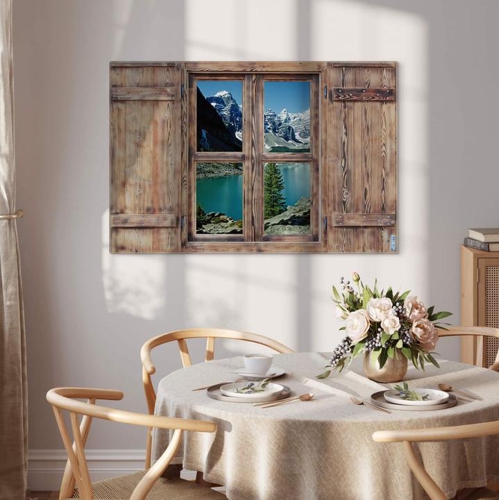 Image du produit Trenddeko Fenêtre 3D en bois - lac de montagne idyllique (60 x 40 cm)