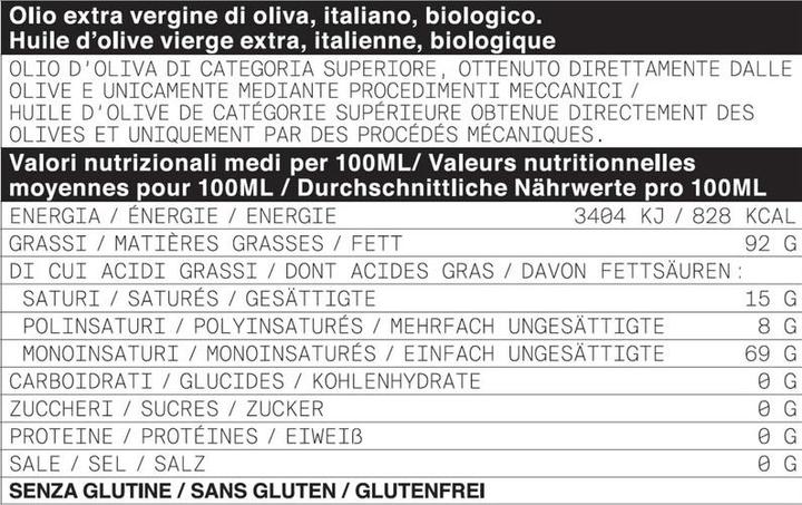 Valori nutrizionali e ingredienti Ólixir Olio extravergine di oliva biologico (500 ml)