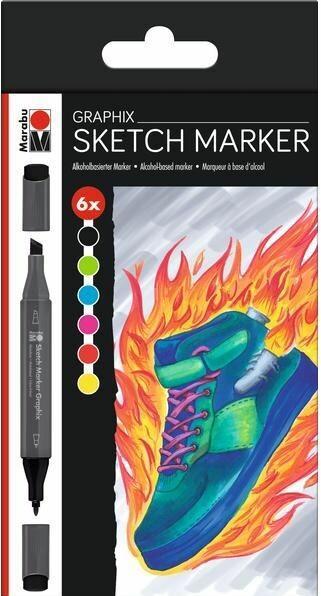 Produktbild Marabu Permanent-Marker Sketch Graphix Heat, 6 Stück (Mehrfarbig, 1.70 mm, 6 x)
