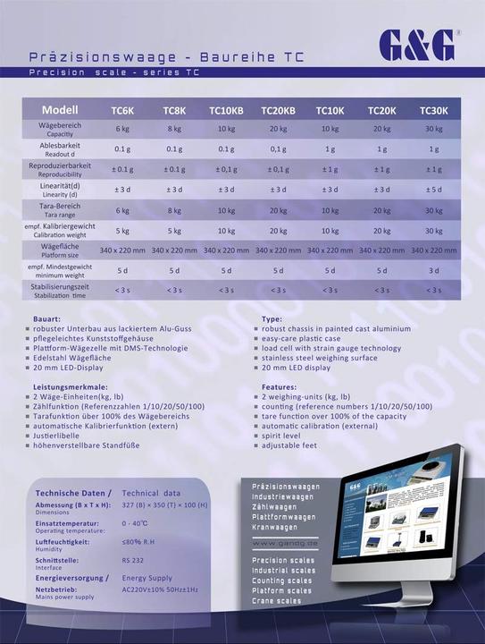 Immagine prodotto G&G Digitale Präzisions-Tischwaage TC10KB