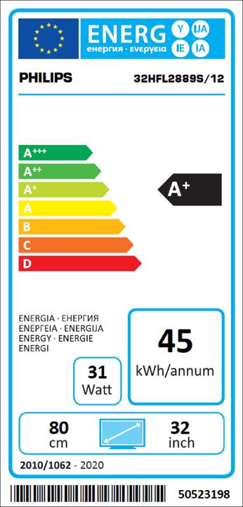 Etichetta energetica Philips 32HFL2889S/12, 32 Hotel LED-TV (32", LCD)