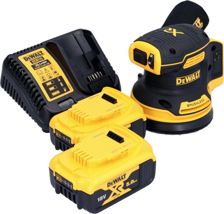 Actual product image DeWalt DCW 210 P2 Battery orbital sander 18 V 125 mm Brushless + 2x rechargeable battery 5.0 Ah + charger (Eccentric grinder)