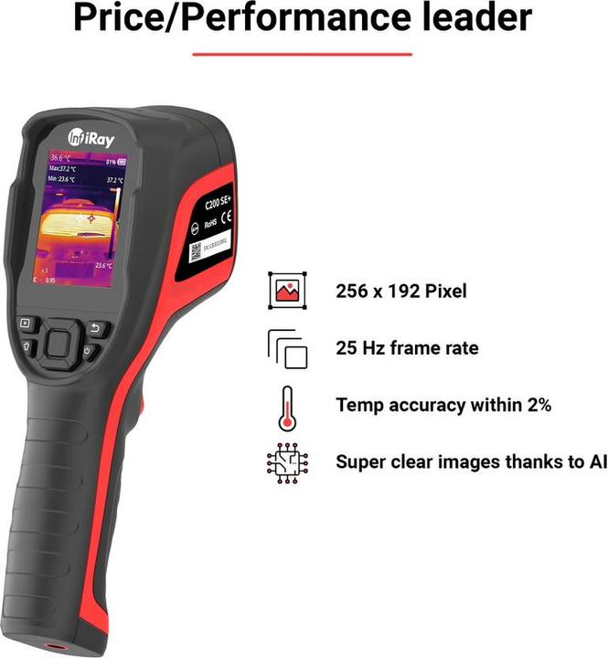 Actual product image Infiray C200 SE+ thermal imaging camera: 256x192 pixels, 25Hz frame-rate, hi-accuracy