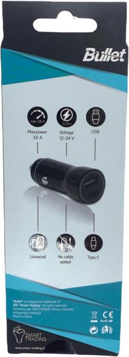 Actual product image Bullet USB Car Charger Q3.0 + Type C 2.4A