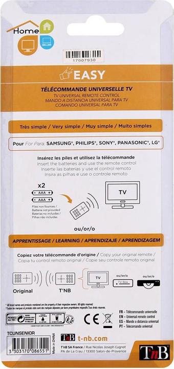 Produktbild T'nB Universalfernbedienung Easy (Universal Fernbedienung, Infrarot)