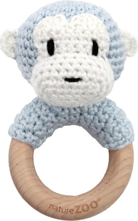 Actual product image nature Zoo natureZOO Wooden ring rattle, monkey baby blue