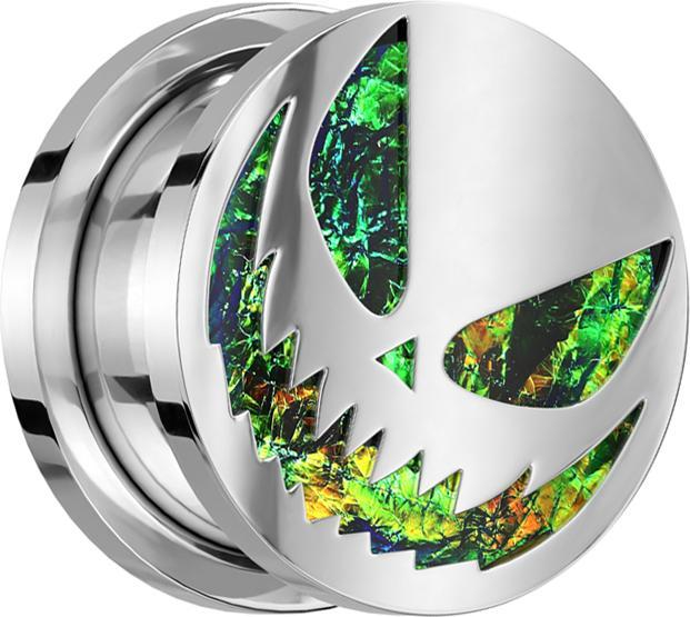 Produktbild Star Piercing Flesh Plug silber Opal Glitter mit Halloween Lächeln (ohne Messing, Chirurgenstahl 316L)