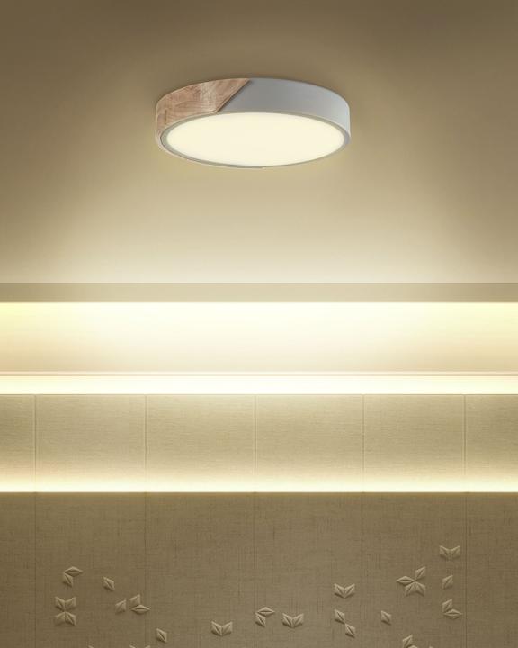 Image du produit Beliani Plafonnier LED gris / bois clair rond PATTANI (1400 lm)