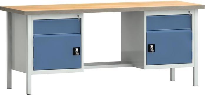 KLW Werkbank PW 700 B2000xT700xH840mm Buche Multiplex lichtgrau, RAL 7035 brillantblau, RAL 5007 2 Sc... (80 cm, 200 cm)