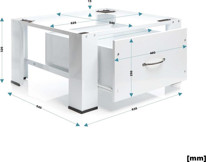 Actual product image Wiltec Underframe for Washing Machine with Pull-out Drawer Base Pedestal for Washer up to 150 kg