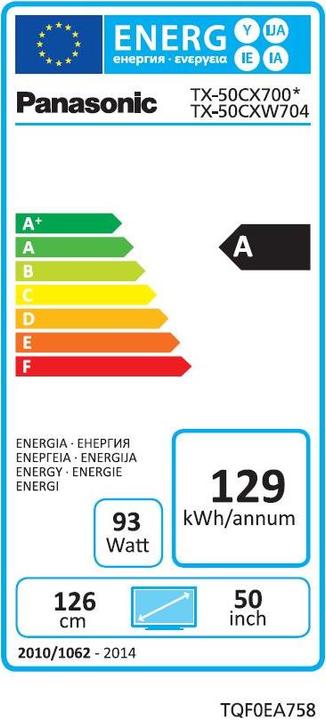 Energie-Label Panasonic Tx-50cxw704 (50", LED, 4K)