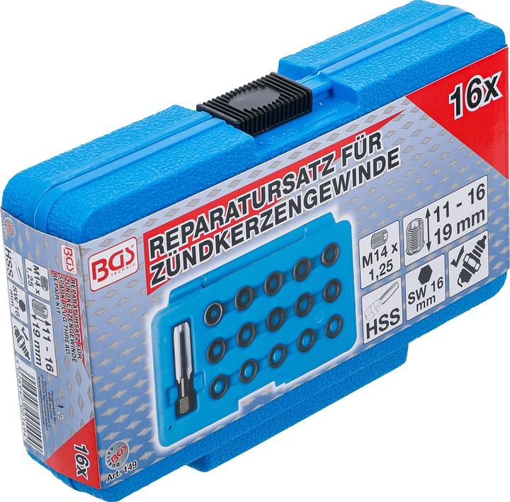 Image du produit BGS Kit de réparation pour filet de bougie M14 x 1,25 mm 16 pièces