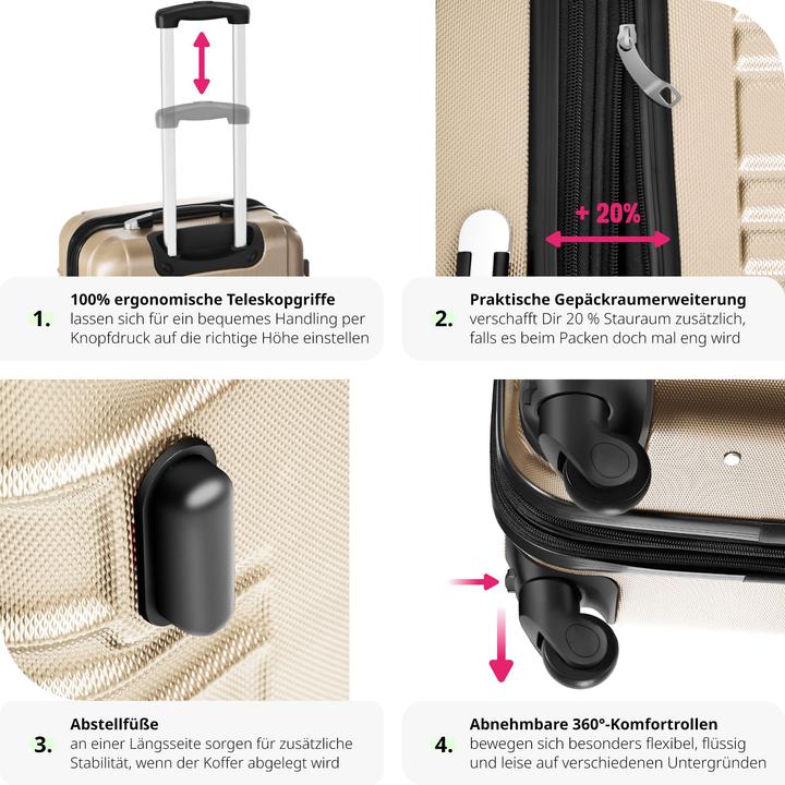 Produktbild tectake Hartschalenkofferset 4-tlg. (106 l, Handgepäck (bis 50l), M (50 - 90l), L (90 - 115l))