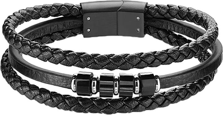 Immagine prodotto Star Piercing Bracciale in pelle nero con tre cinturini (20.30 cm, Cuoio, Acciaio chirurgico 316L, senza ottone)