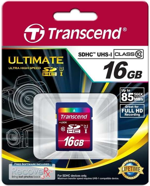 Actual product image Transcend SDHC Ultimate Card (16 GB, SDHC, U1, UHS-I)