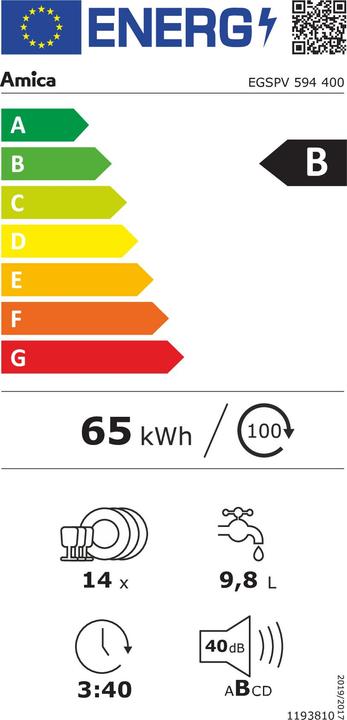 Label énergétique Amica Lave-vaisselle encastrable