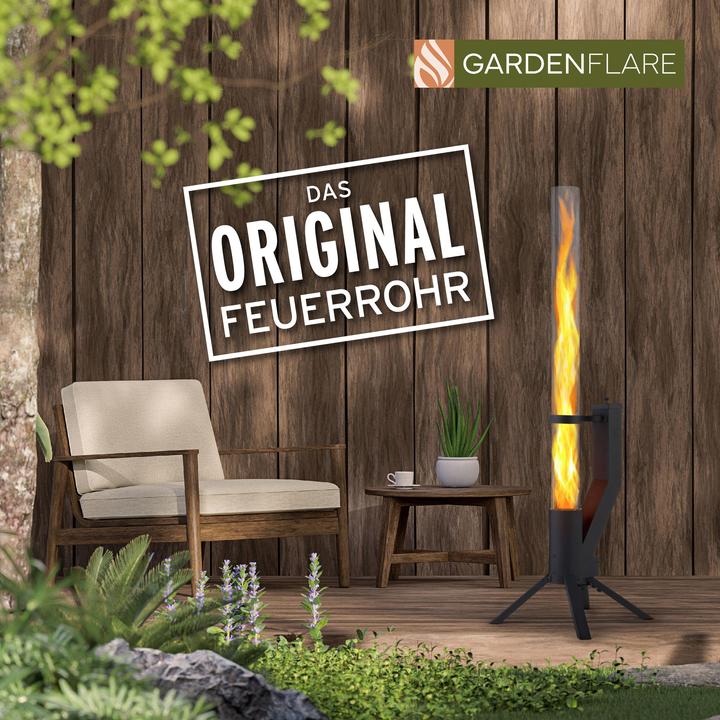 Produktbild Gardenflare Feuerrohr – elegante Edelstahl Feuersäule und Pelletfackel - schwarz (106 cm)