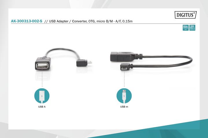 Immagine prodotto Digitus Cavo adattatore USB2.0, OTG,0.15m (0.15 m, USB 2.0)